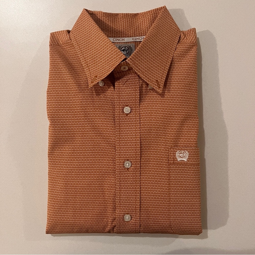 COPY - Cinch Men's Classic Fit Button Down Shirt - Orange/White Rosette